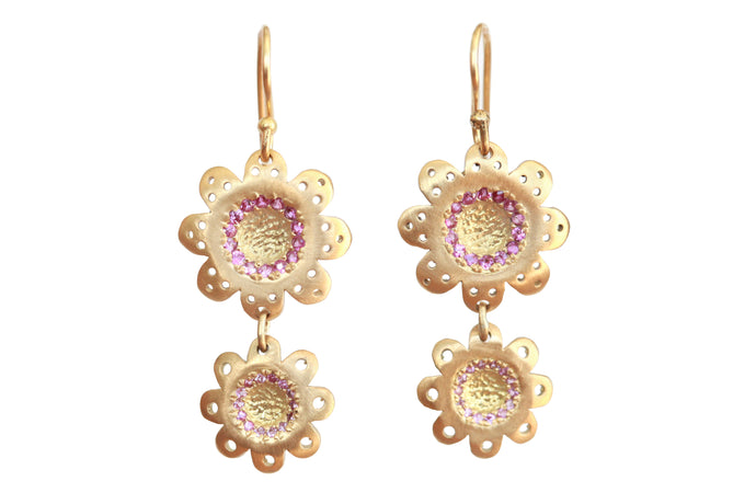 Sapphires dangle  Earrings 18k gold