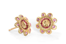 Load image into Gallery viewer, Stud Flowers Earrings Ruby Sapphire