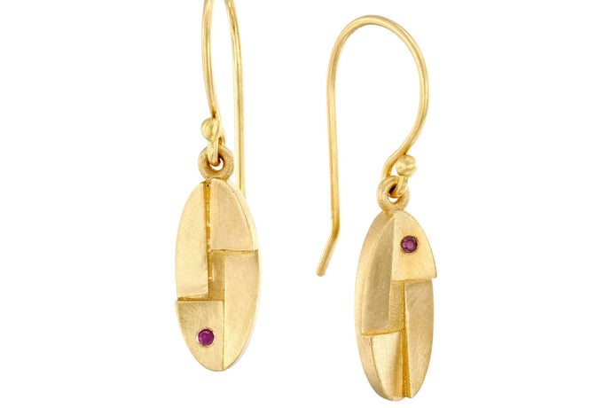 Ruby Ellipse Dangle Earrings 18k Gold