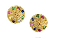 Load image into Gallery viewer, Ruby, Blue Sapphire Round Stud Earrings