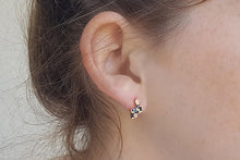 Load image into Gallery viewer, 18k Gold Earrings set with Rectangle Blue sapphire &amp; Champagne diamond