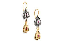 Load image into Gallery viewer, 18k Gold  ,Silver Earrings set with Rectangle Ruby