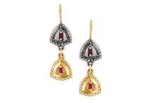 Load image into Gallery viewer, 18k Gold  ,Silver Earrings set with Rectangle Ruby