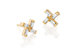 18k Gold Earrings set with Rectangle Diamond