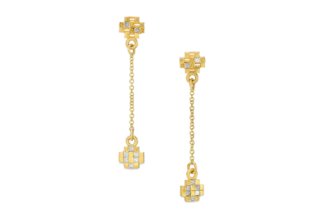 Stud Earrings Diamond, 18k Gold Earrings with Small Diamonds