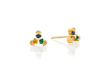 Load image into Gallery viewer, Emerald, Blue Sapphire Stud Earrings
