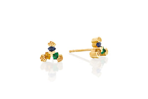 Emerald, Blue Sapphire Stud Earrings