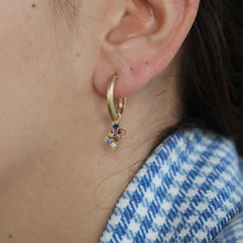 Load image into Gallery viewer, Hoop Earrings in Gold Set with Diamonds, Blue &amp;Lilac Sapphires