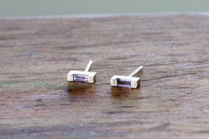 Stud earrings set with Rectangle purple Sapphire