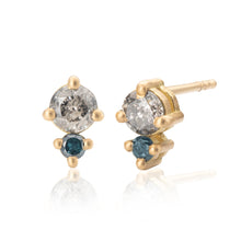 Load image into Gallery viewer, Salt &amp;Pepper and Blue Diamonds Stud Earrings 18k