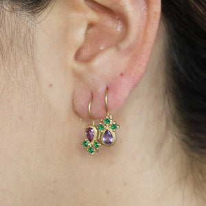 Pear Shape Drop Sapphire Emerald Earrings in 18k