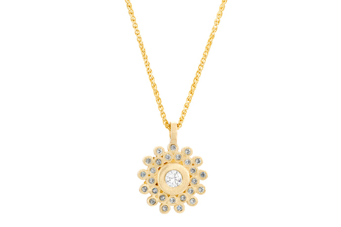 Diamond Sapphire Round Necklace 18k Gold
