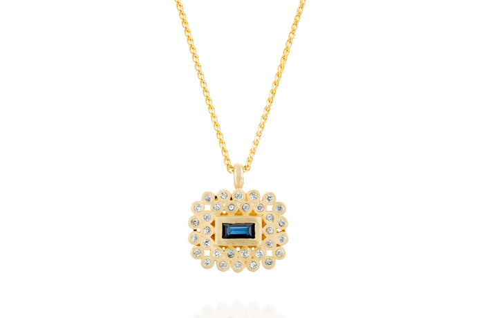 Blue Sapphire Rectangle 18k Necklace