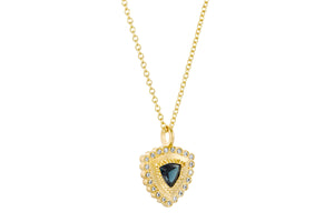 Gold Necklace with Teal Sapphires, Diamonds