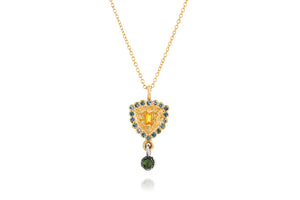 18k Gold Necklace set with Yellow Sapphire, Blue Sapphire and Tourmaline