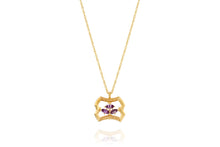 Load image into Gallery viewer, Long Gold Necklace with purple marquise Sapphire