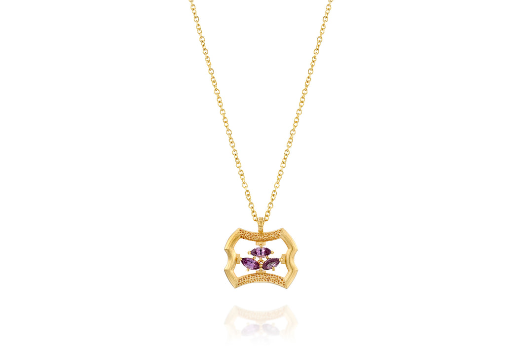 Long Gold Necklace with purple marquise Sapphire