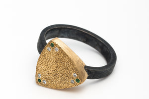 18k Gold Silver Ring with Diamond and Tsavorite