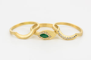 Stacking Wedding Rings Set with Emerald, Diamonds