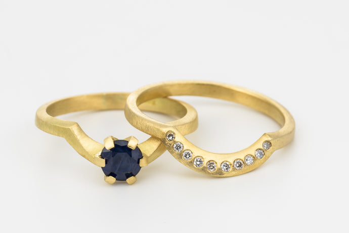 Blue sapphire Wedding Rings Set Diamonds