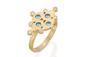 Unique  Ring with Blue Topaz & Diamonds