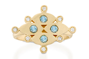 Unique  Ring with Blue Topaz & Diamonds