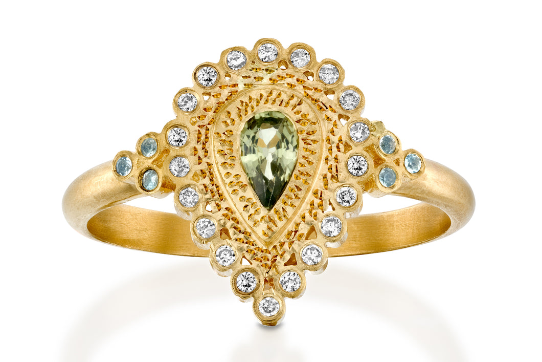Pear Shape Sapphire Diamonds Engagement Ring