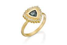 Load image into Gallery viewer, 18k gold Trillion Sapphire Engagement Ring