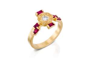 18k Engagement Ring set with Ruby & Diamond