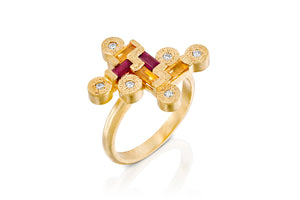 18k unlque ring, Ruby, Sapphire & Diamond