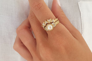 Art Deco Diamond Engagement Ring, Wave Diamond Ring, Stacking Ring, Delicate Gold Ring