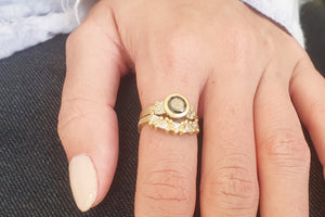 Round Diamond Ring with Black Diamond, Cluster Diamond Ring
