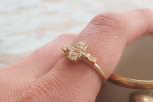 Art Deco Diamond Engagement Ring, Wave Diamond Ring, Stacking Ring, Delicate Gold Ring