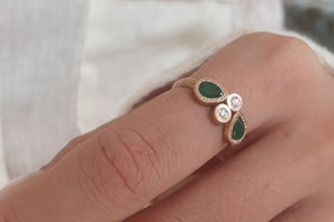 Champagne Diamond Emerald Engagement Ring