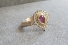 Load image into Gallery viewer, Ruby Engagement Ring, Art Deco Ring, Pear  Shape Diamond Ring