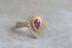 Ruby Engagement Ring, Art Deco Ring, Pear  Shape Diamond Ring
