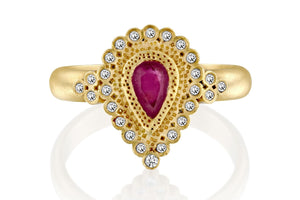 Ruby Engagement Ring, Art Deco Ring, Pear  Shape Diamond Ring