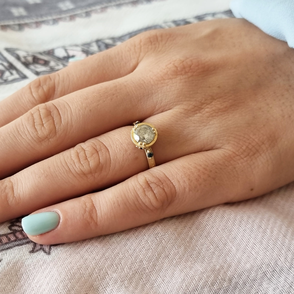 Salt and Pepper Diamond Enagement Ring with Blue Diamonds, Blue Sapphi ...
