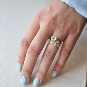 Salt and Pepper Diamond Enagement Ring with Blue Diamonds, Blue Sapphire, White Diamonds